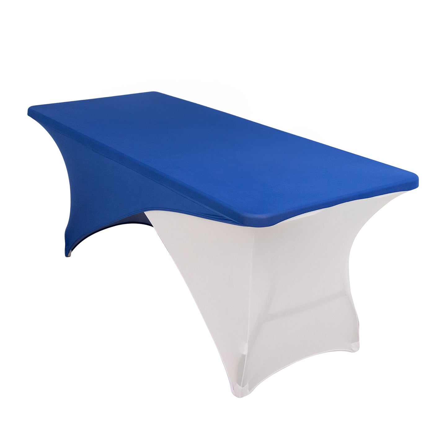 Stretch Spandex 72"x30" Rectangle Table Cover Royal Blue/White Cross Over Design - Two - Piece Fitted Tablecloth with Elastic Foot Pockets - Pro Linens