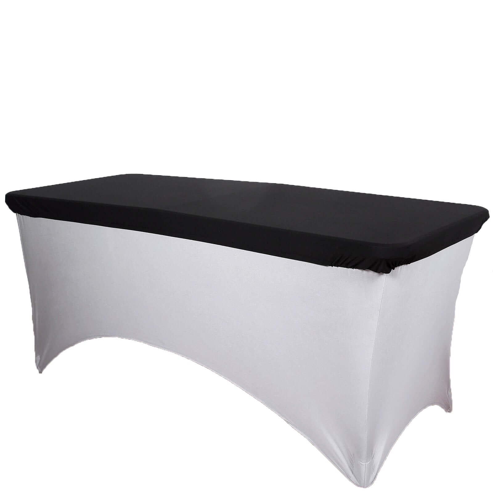 Stretch Spandex 72"x30" Rectangle Tablecloth Top Cover Black - Durable Fitted Table Topper Cap - Pro Linens