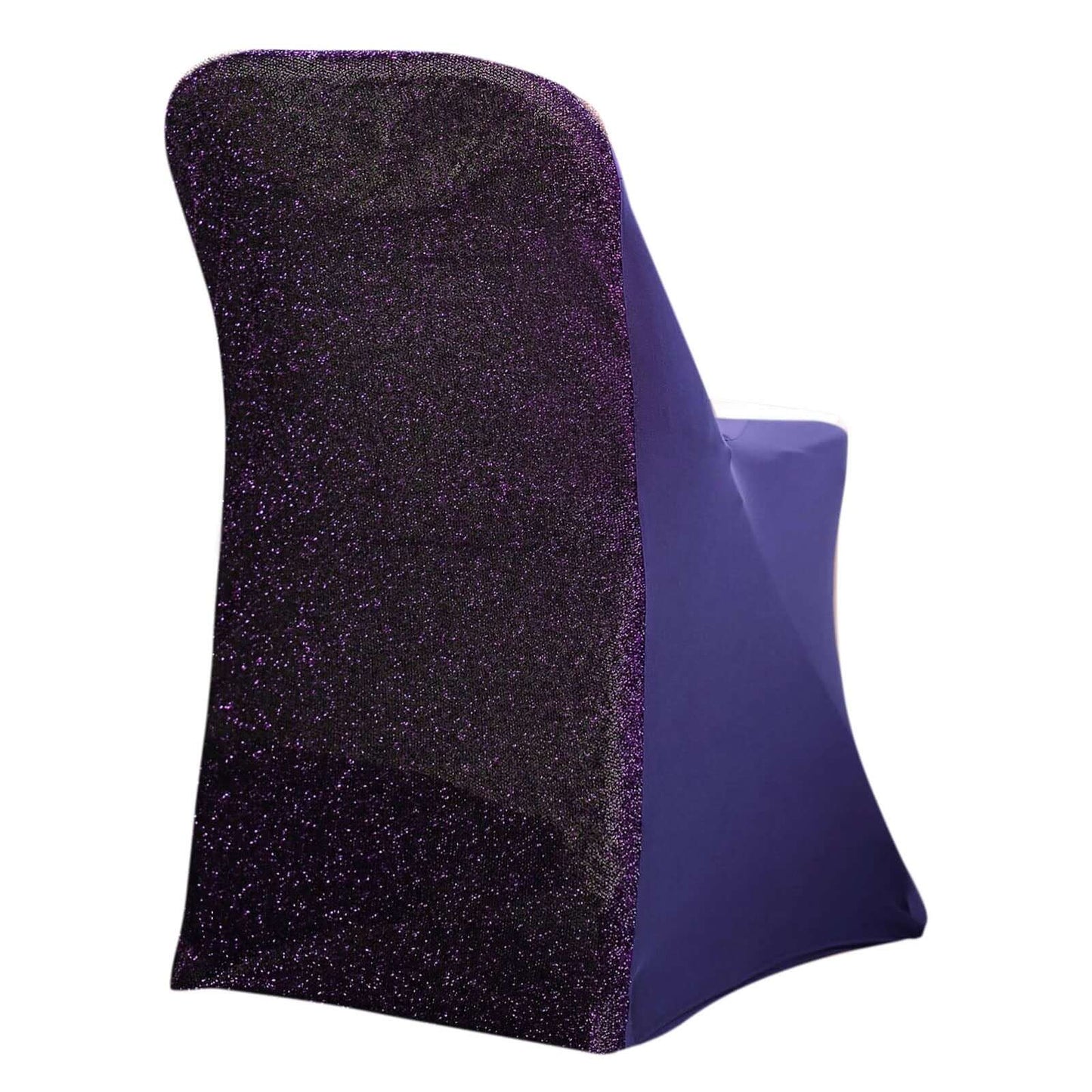 Stretch Spandex Chair Cover Purple for Folding Chairs - Metallic Shimmer Tinsel Back Design Fitted Slipcover Pro Linens