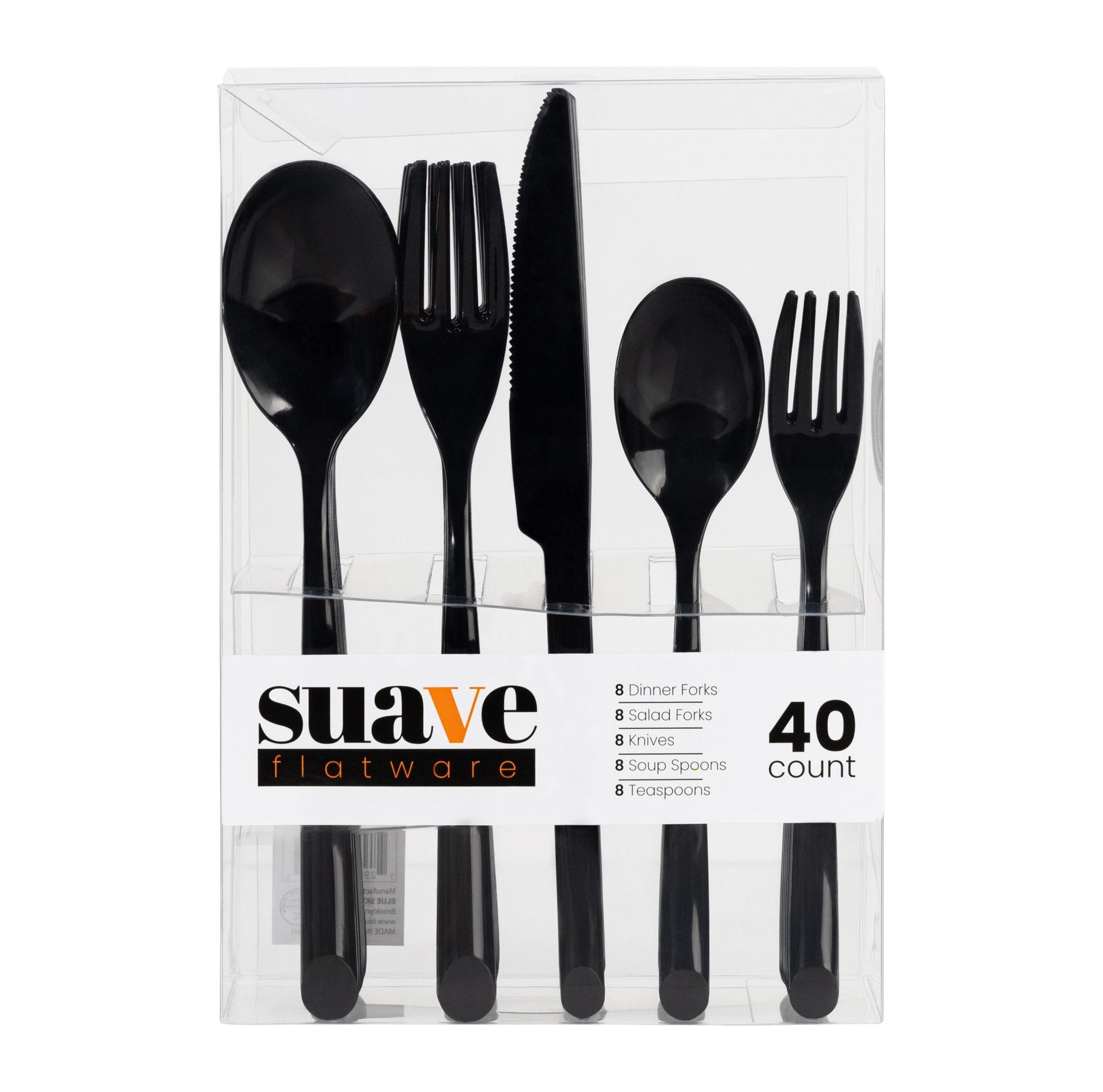 Suave Collection Black Flatware Combo Pack - 40 Count (8 Settings) Flatware Sets Pro Linens