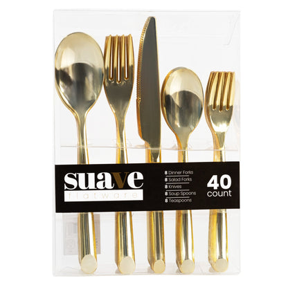 Suave Collection Gold Flatware Combo Pack - 40 Count (8 Settings) Flatware Sets Pro Linens