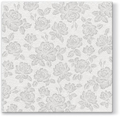 Subtle Roses Silver Airlaid 1/4 Fold Dinner Napkin - 50 Pack Dinner Napkins Pro Linens