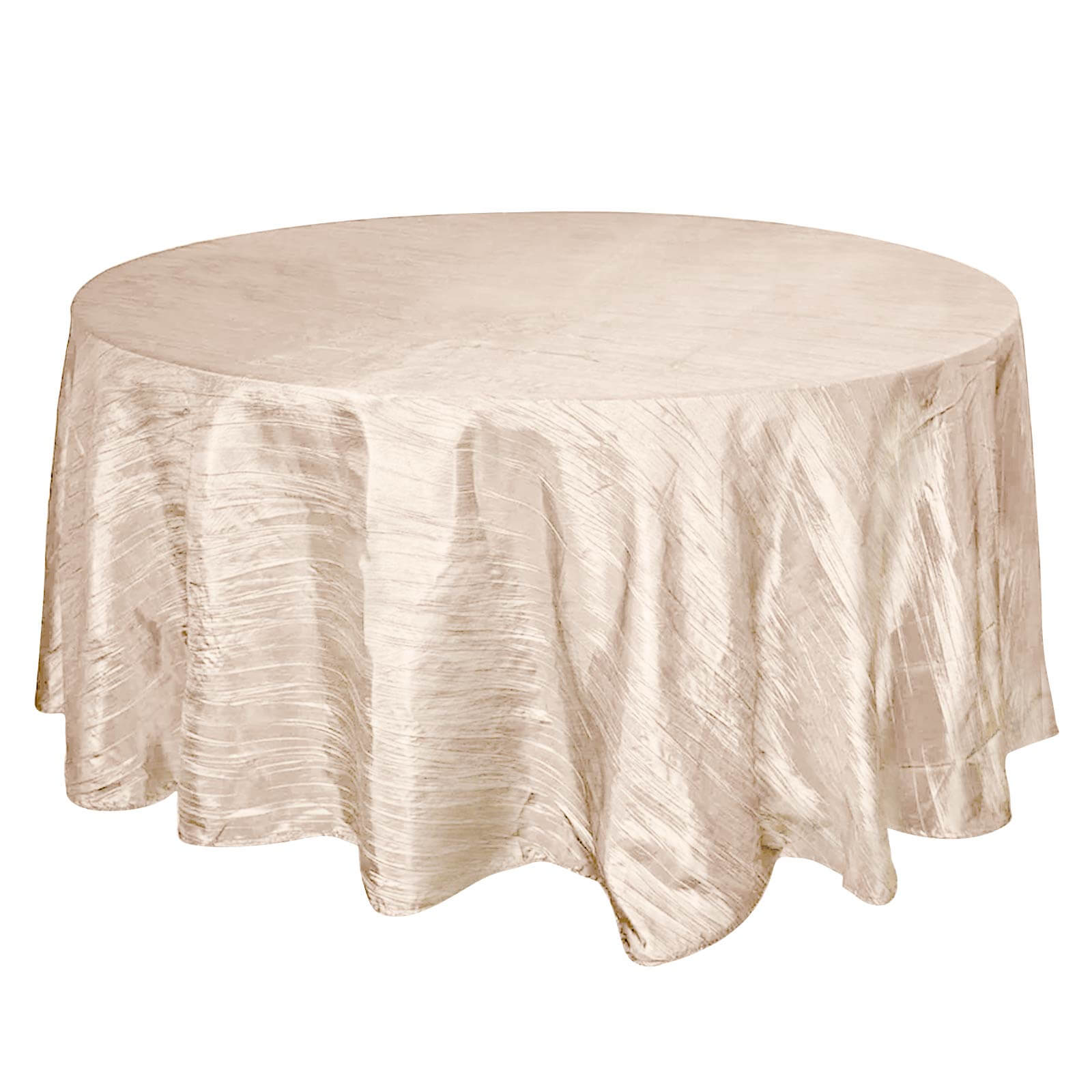 Taffeta 120" Round Tablecloth Beige - Seamless Accordion Crinkle Table Cover Pro Linens