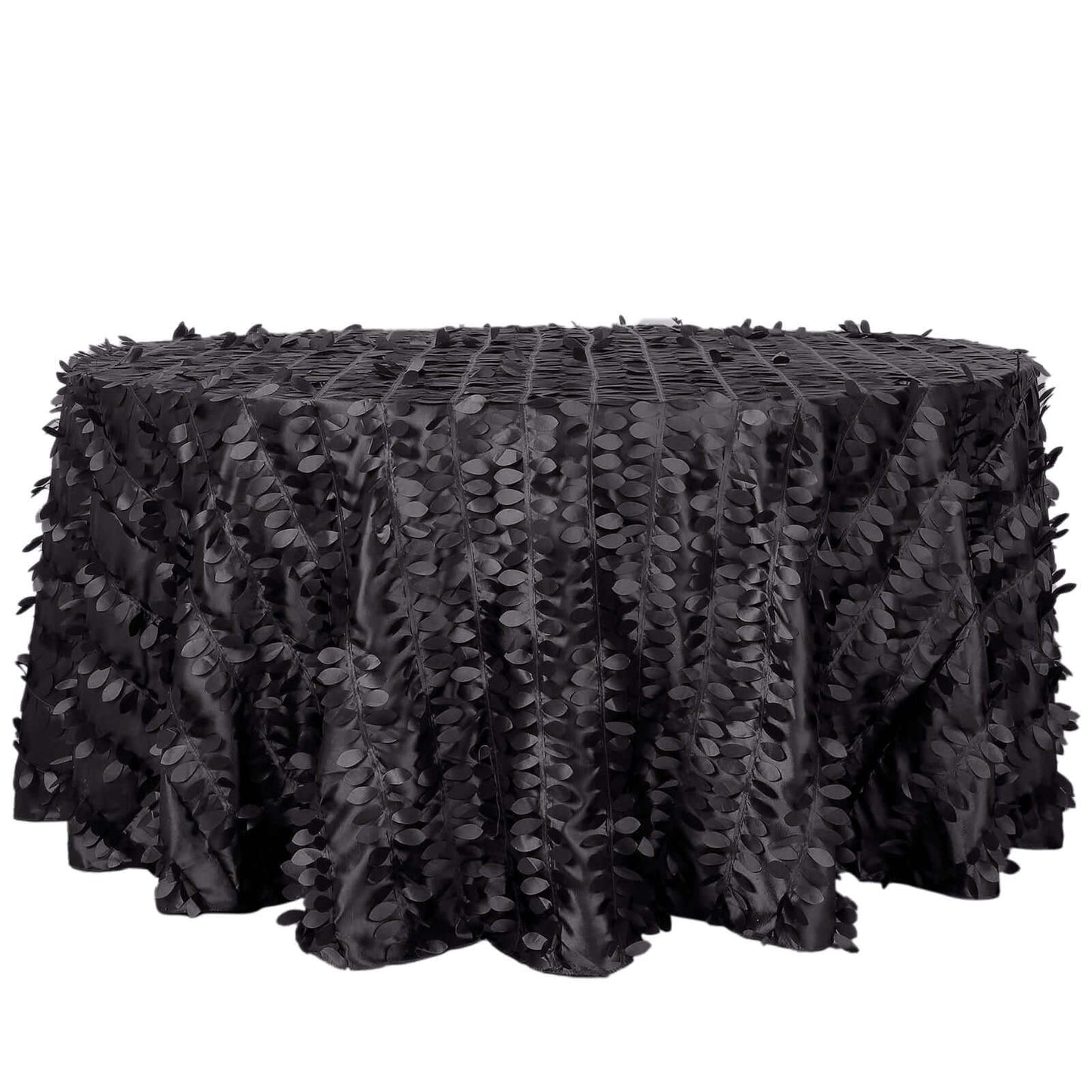 Taffeta 120" Round Tablecloth Black Leaf | 3D Leaf Petal Design Seamless Table Cover Pro Linens