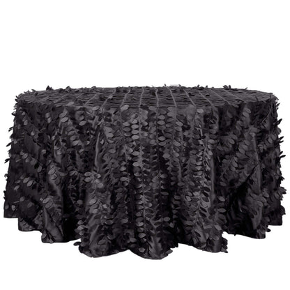 Taffeta 120" Round Tablecloth Black Leaf | 3D Leaf Petal Design Seamless Table Cover Pro Linens