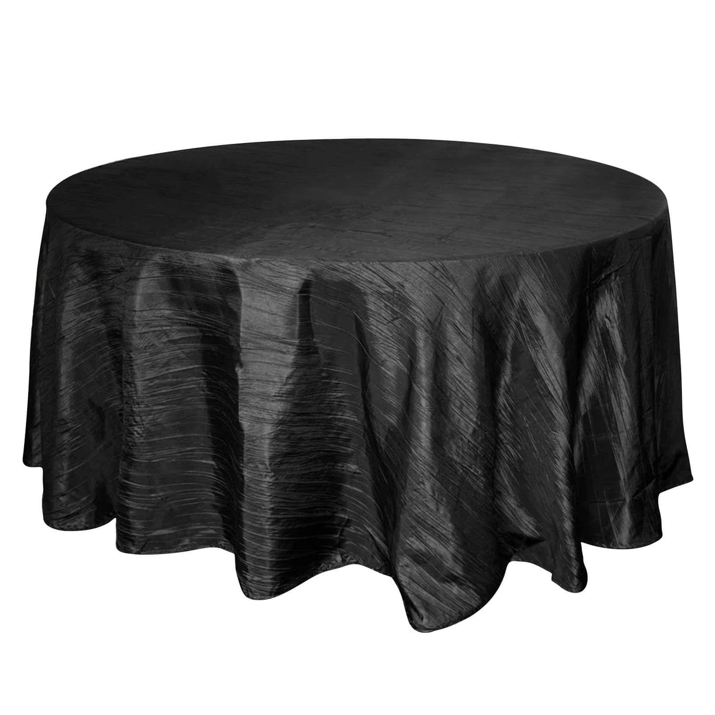 Taffeta 120" Round Tablecloth Black - Seamless Accordion Crinkle Design for Stylish Occasions Pro Linens