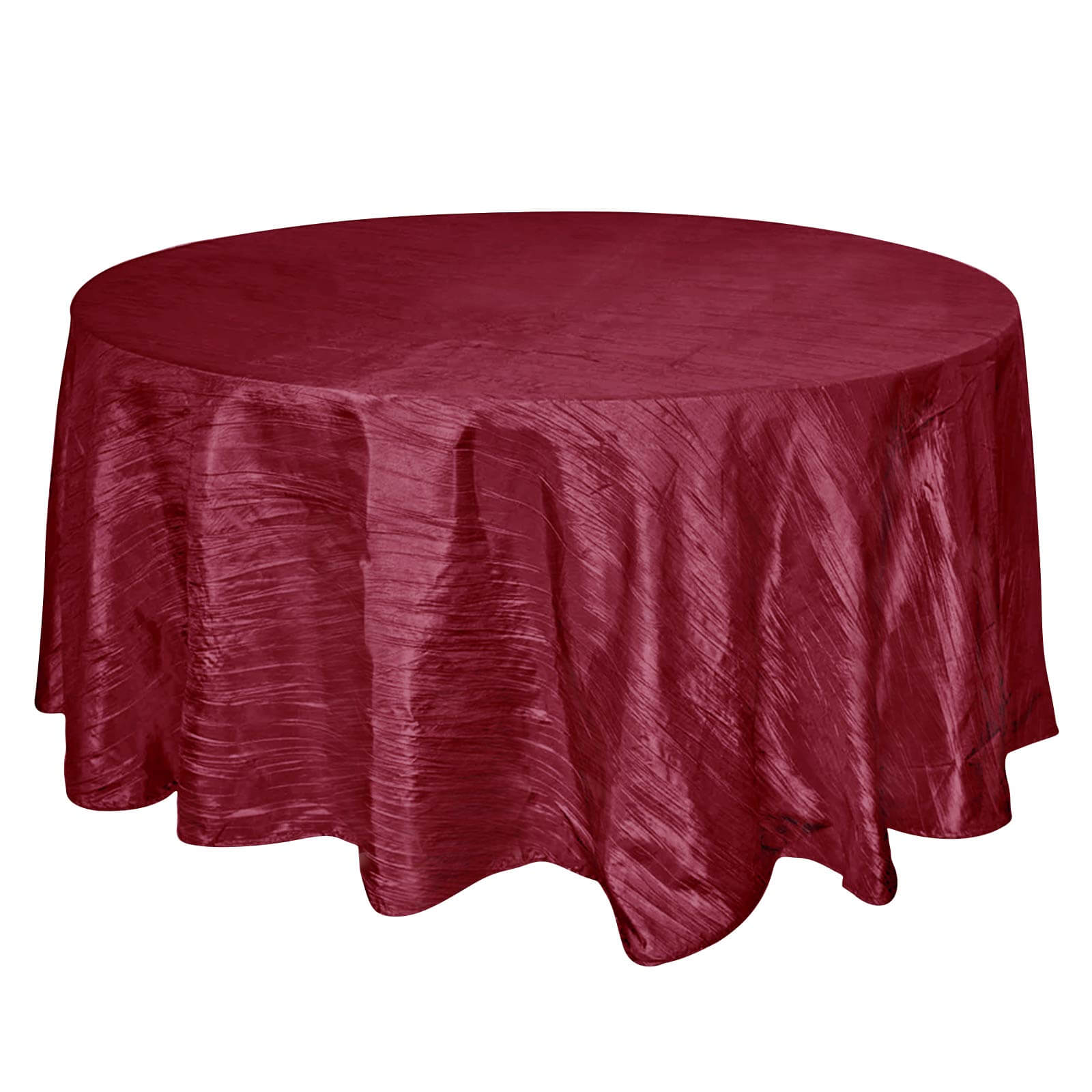 Taffeta 120" Round Tablecloth Burgundy - Seamless Accordion Crinkle Table Cover Pro Linens