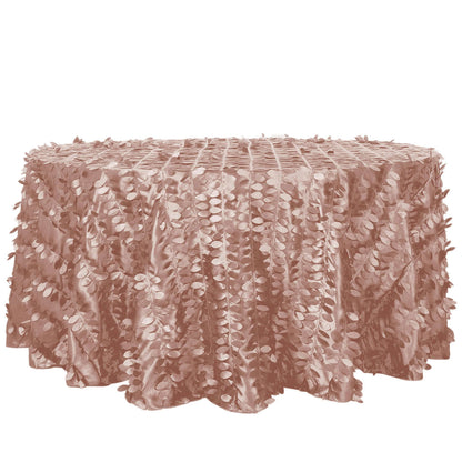 Taffeta 120" Round Tablecloth Dusty Rose | 3D Leaf Petal Design Seamless Table Cover Pro Linens