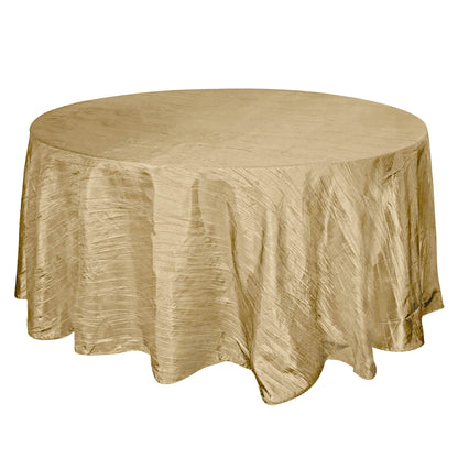 Taffeta 120" Round Tablecloth Gold - Seamless Accordion Crinkle Design for Stylish Occasions Pro Linens