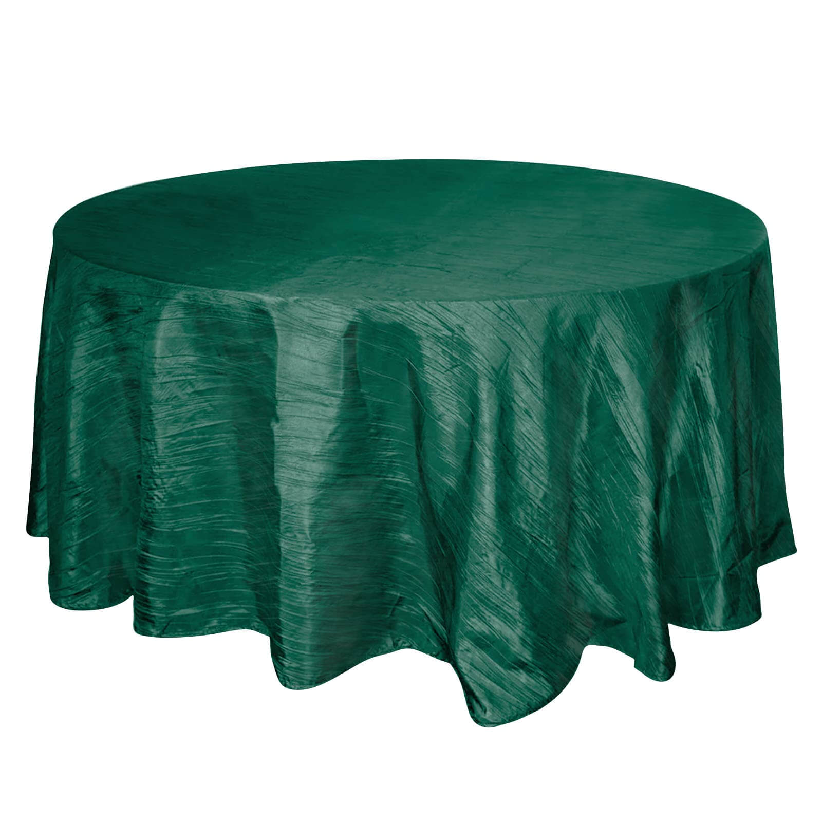 Taffeta 120" Round Tablecloth Hunter Emerald Green - Seamless Accordion Crinkle Table Cover Pro Linens