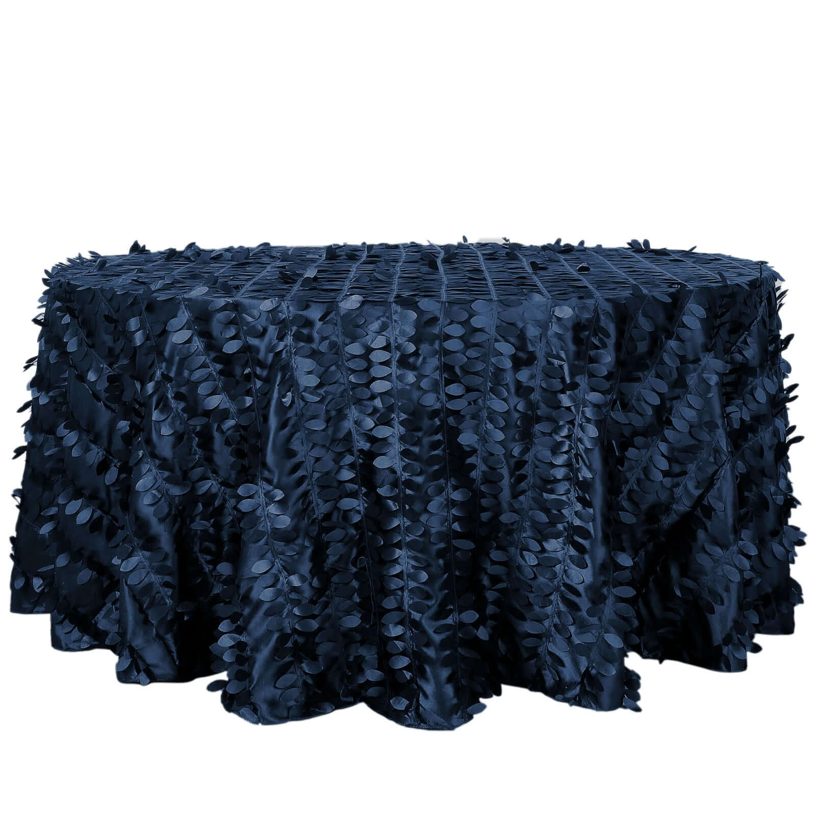 Taffeta 120" Round Tablecloth Navy Blue | 3D Leaf Petal Design Seamless Table Cover Pro Linens