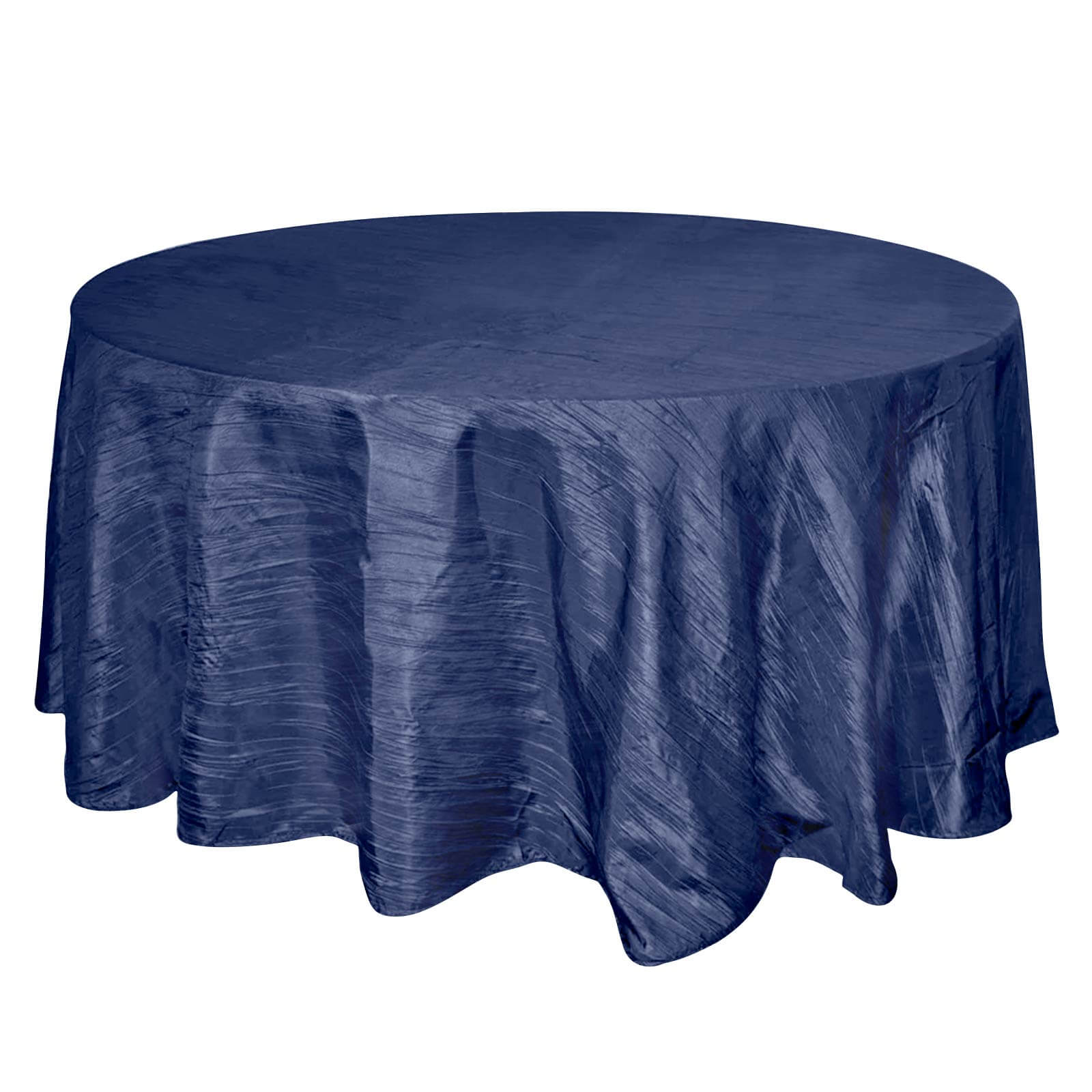 Taffeta 120" Round Tablecloth Navy Blue - Seamless Accordion Crinkle Table Cover Pro Linens