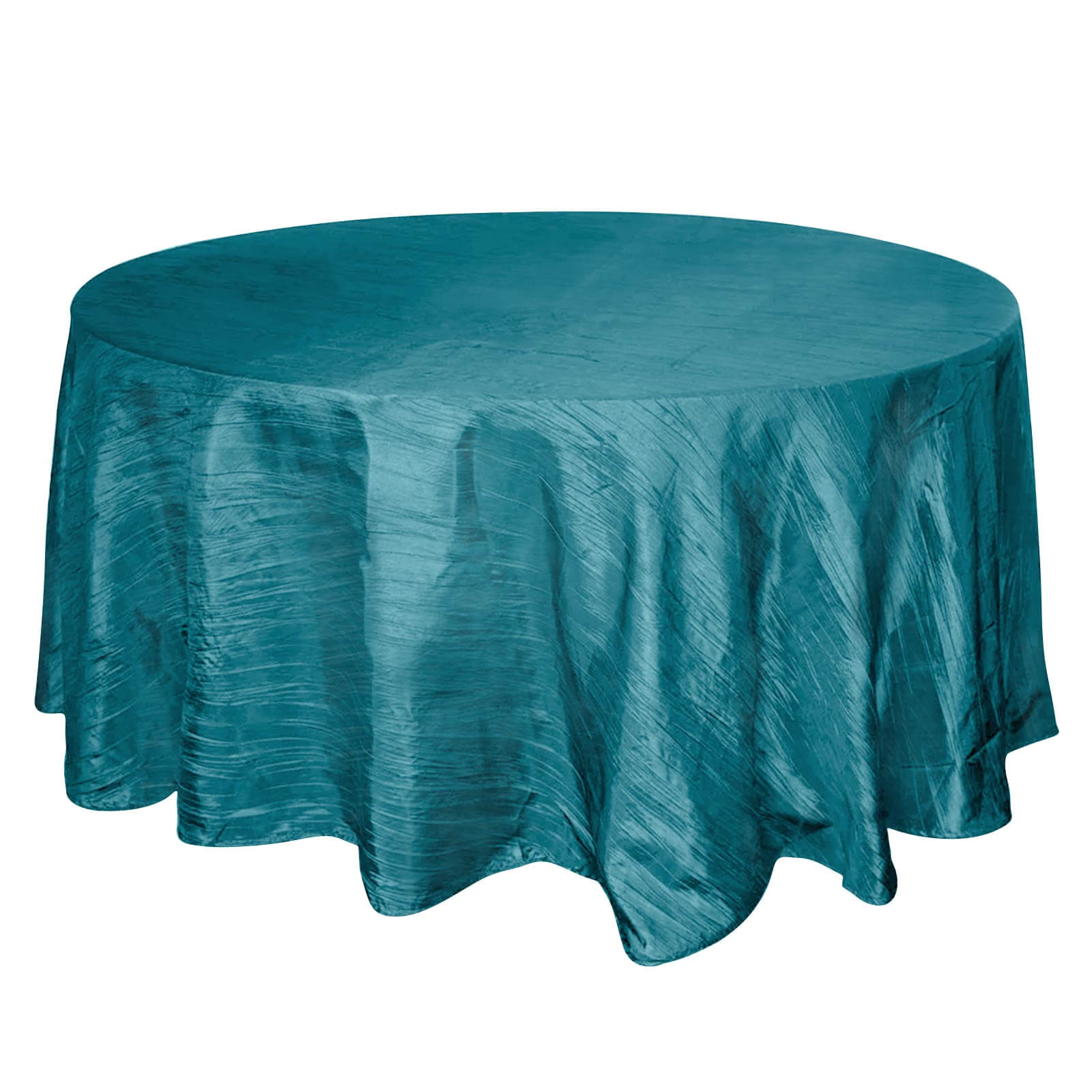 Taffeta 120" Round Tablecloth Peacock Teal - Seamless Accordion Crinkle Table Cover Pro Linens