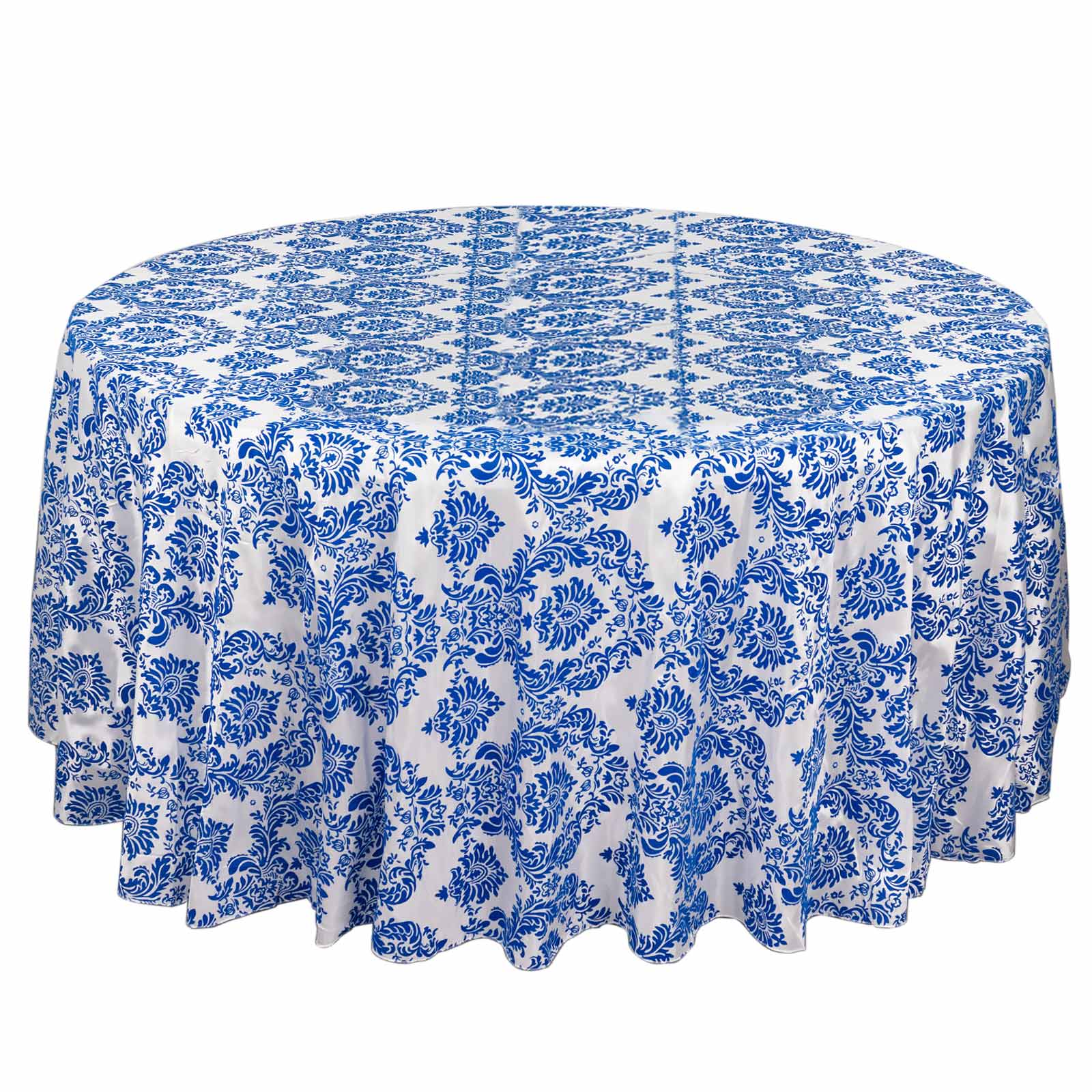 Taffeta 120" Round Tablecloth Royal Blue - Seamless Velvet Flocking Damask Table Cover Pro Linens