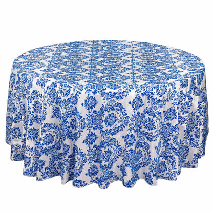 Taffeta 120" Round Tablecloth Royal Blue - Seamless Velvet Flocking Damask Table Cover Pro Linens