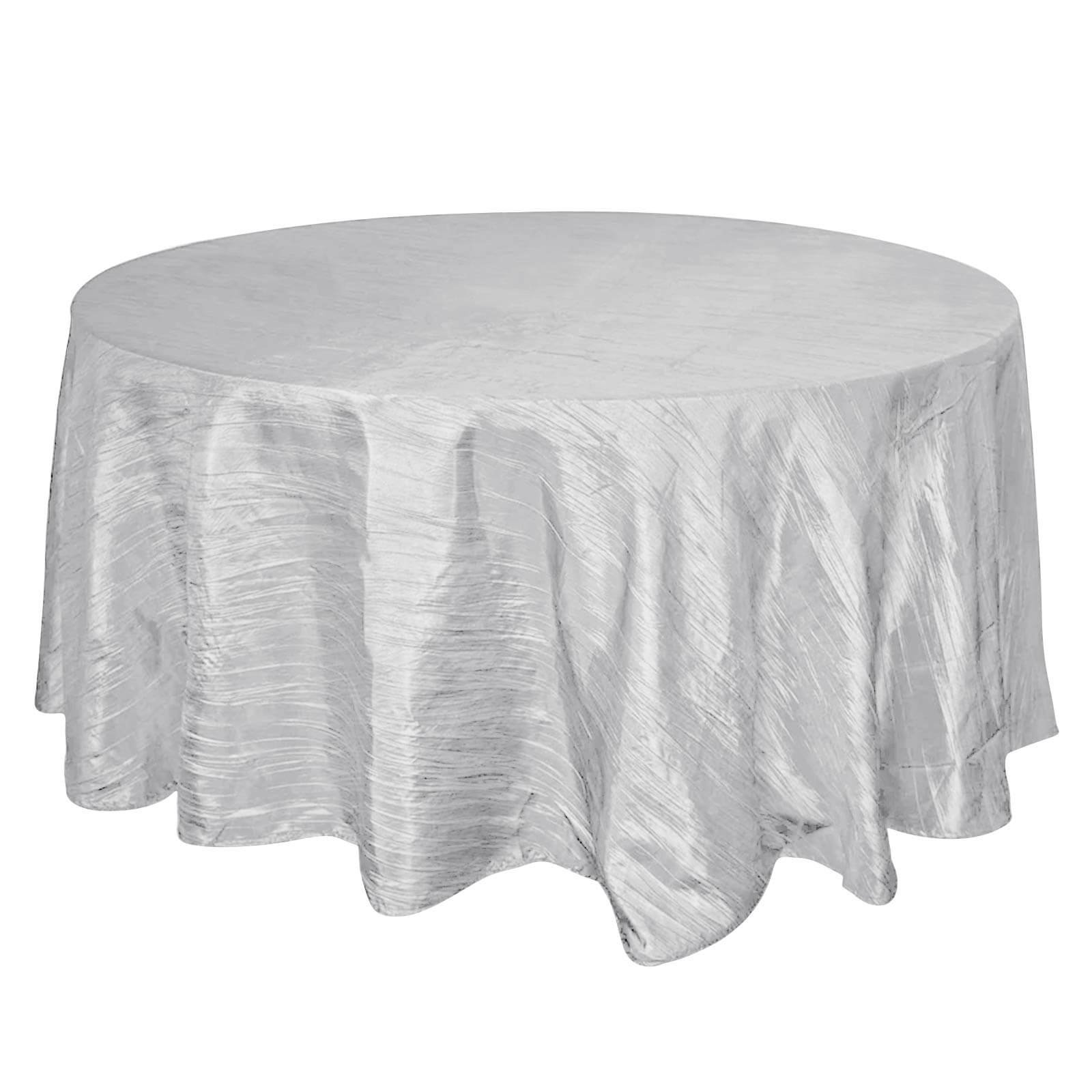 Taffeta 120" Round Tablecloth Silver - Seamless Accordion Crinkle Table Cover Pro Linens