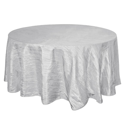 Taffeta 120" Round Tablecloth Silver - Seamless Accordion Crinkle Table Cover Pro Linens