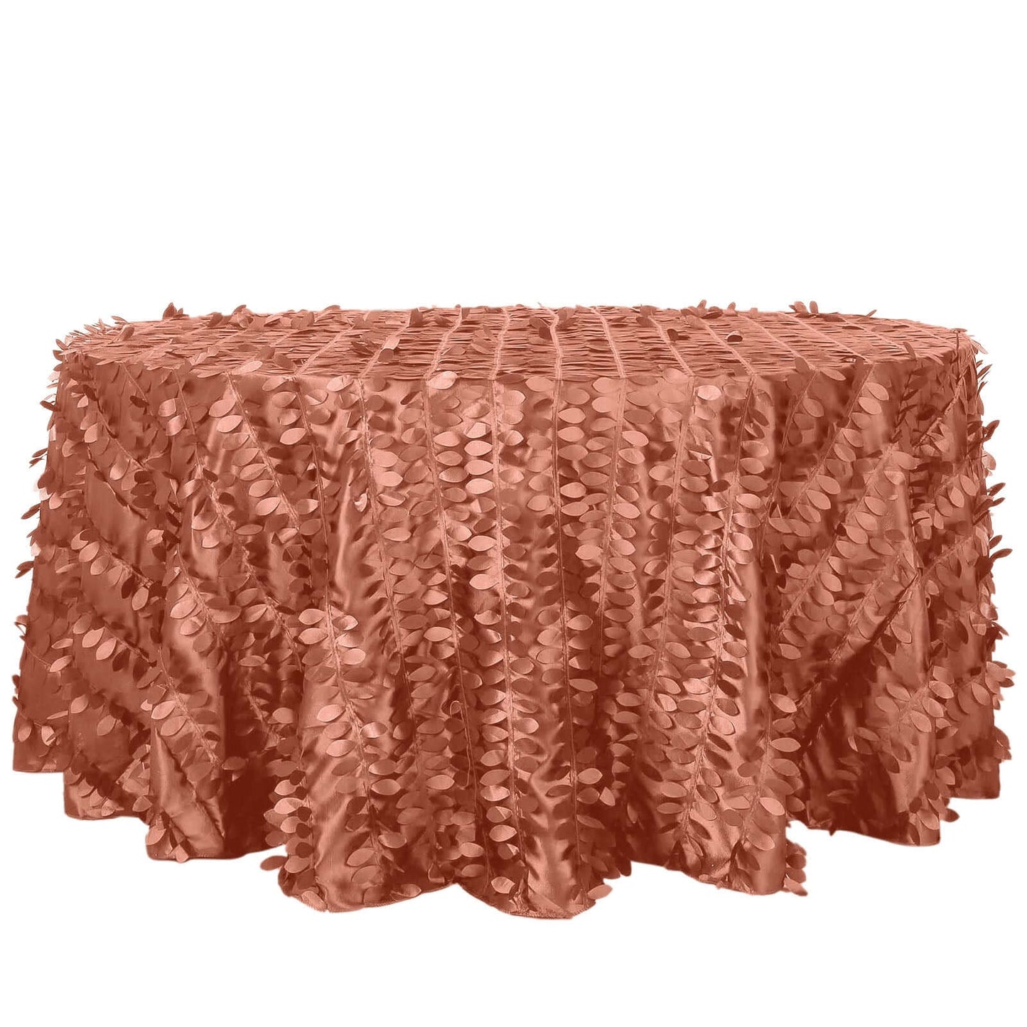 Taffeta 120" Round Tablecloth Terracotta (Rust) Leaf | 3D Leaf Petal Design Seamless Table Cover Pro Linens