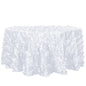 Taffeta 120" Round Tablecloth White 3D | 3D Leaf Petal Design Seamless Table Cover for Chic Wedding & Event Decor Pro Linens