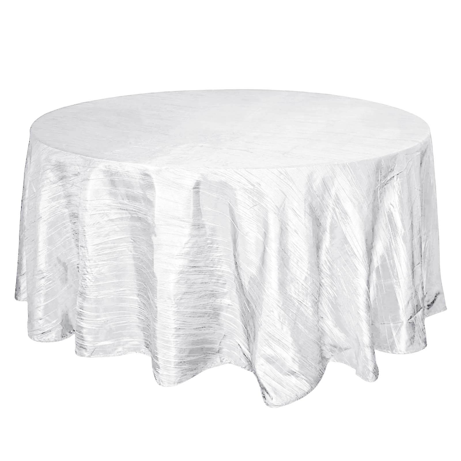 Taffeta 120" Round Tablecloth White - Seamless Accordion Crinkle Design for Stylish Occasions Pro Linens