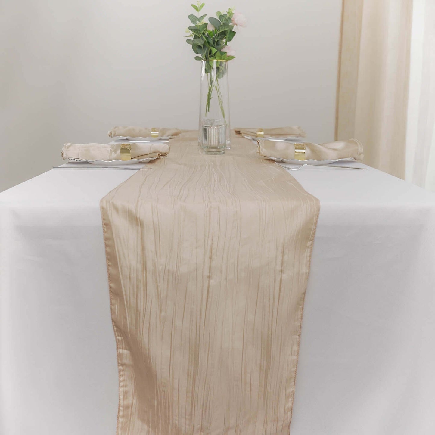 Taffeta 12"x108" Table Runner Beige - Accordion Crinkle Design Pro Linens