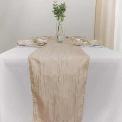 Taffeta 12"x108" Table Runner Beige - Accordion Crinkle Design Pro Linens