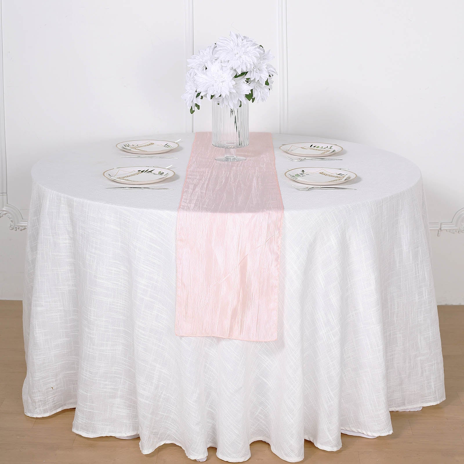 Taffeta 12"x108" Table Runner Blush - Accordion Crinkle Design Pro Linens