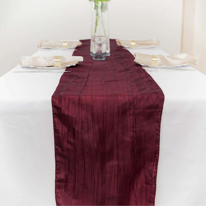 Taffeta 12"x108" Table Runner Burgundy - Accordion Crinkle Design Pro Linens