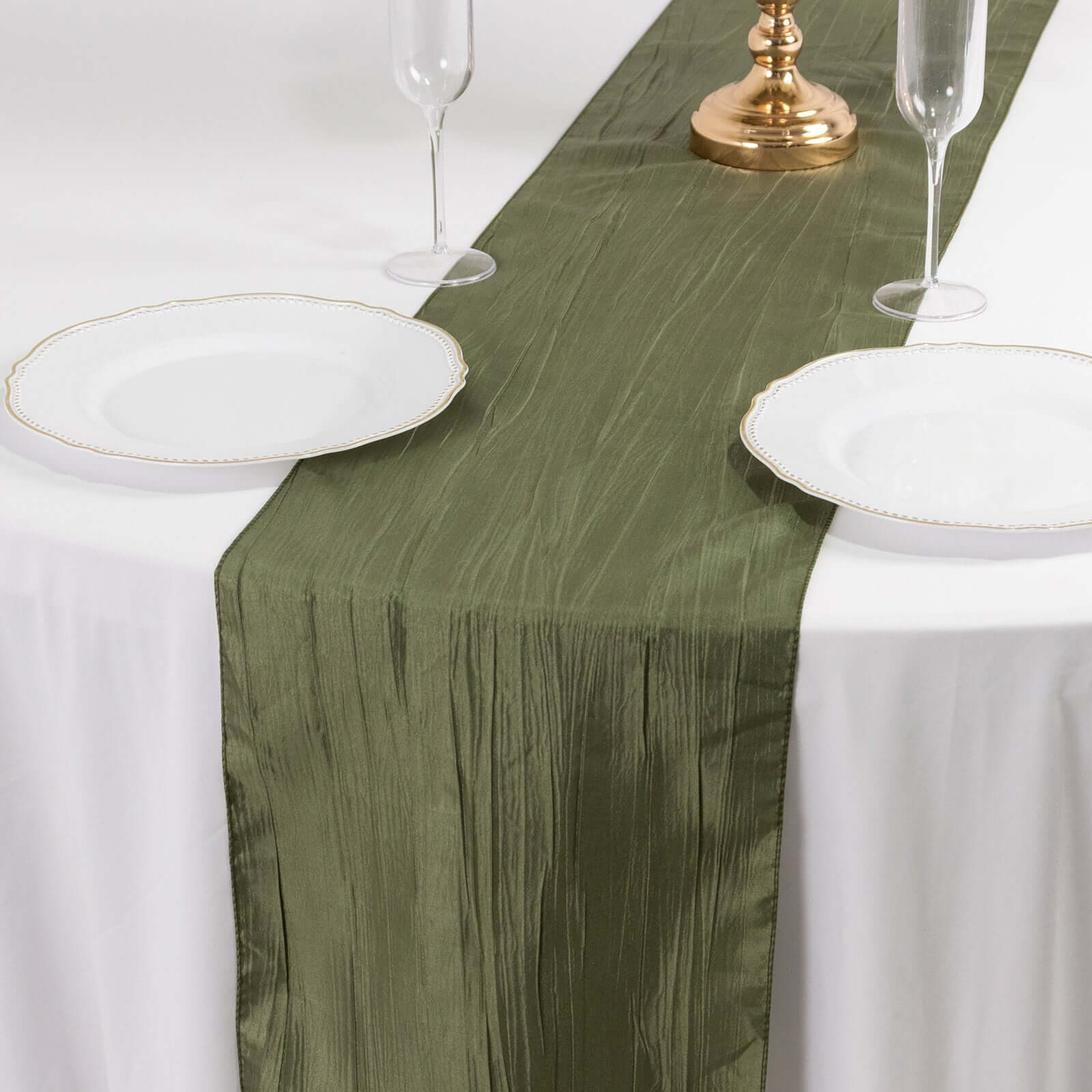 Taffeta 12"x108" Table Runner Dusty Sage Green - Accordion Crinkle Design Pro Linens