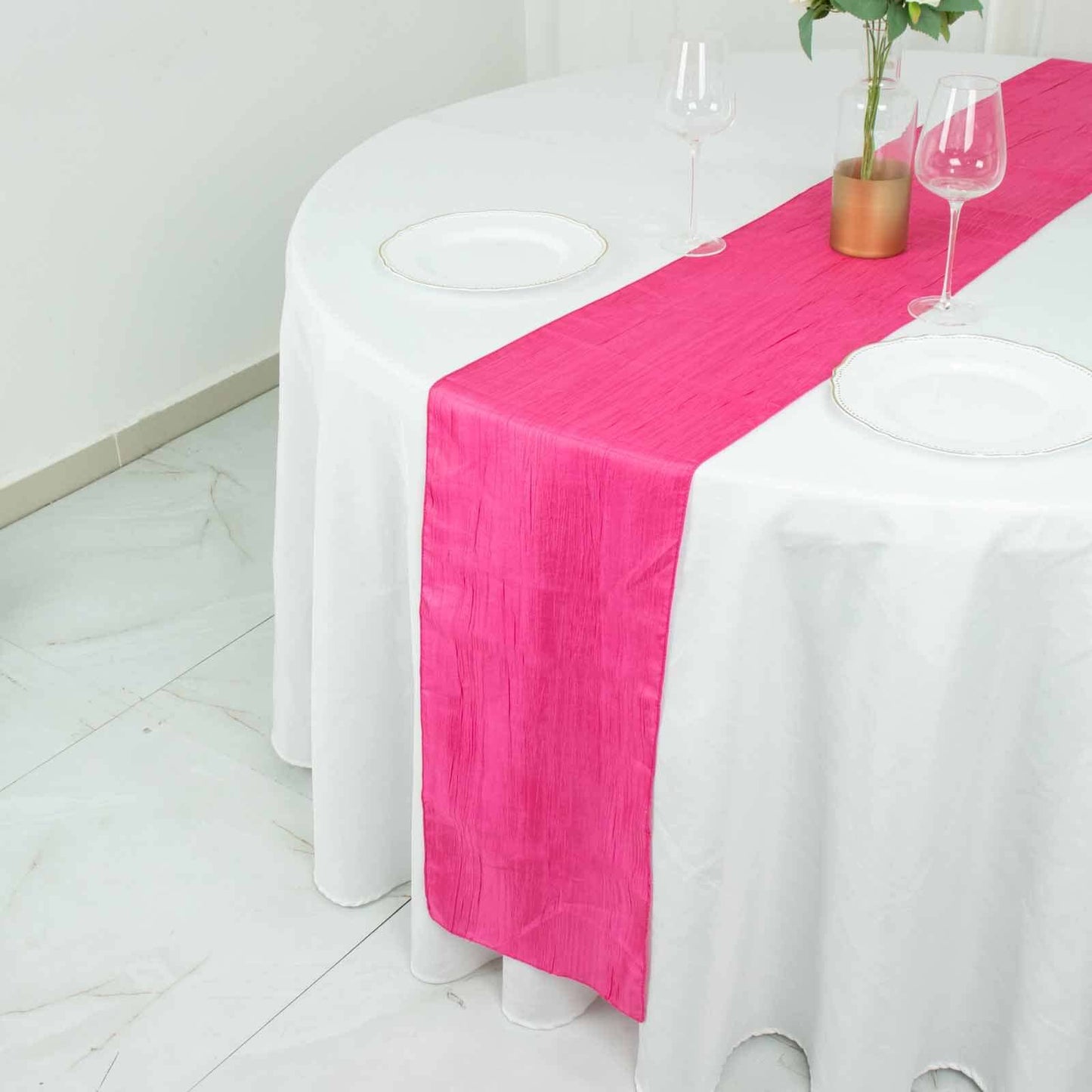 Taffeta 12"x108" Table Runner Fuchsia - Accordion Crinkle Design Pro Linens