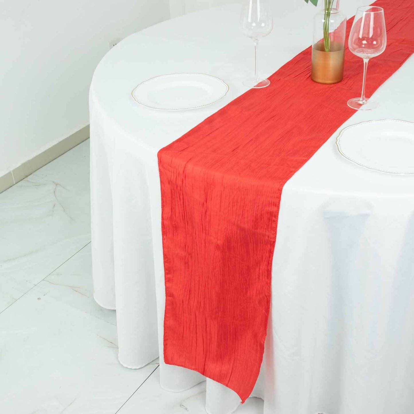 Taffeta 12"x108" Table Runner Red - Accordion Crinkle Design Pro Linens