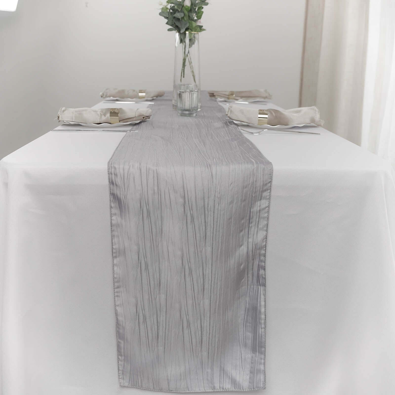 Taffeta 12"x108" Table Runner Silver - Accordion Crinkle Design Pro Linens