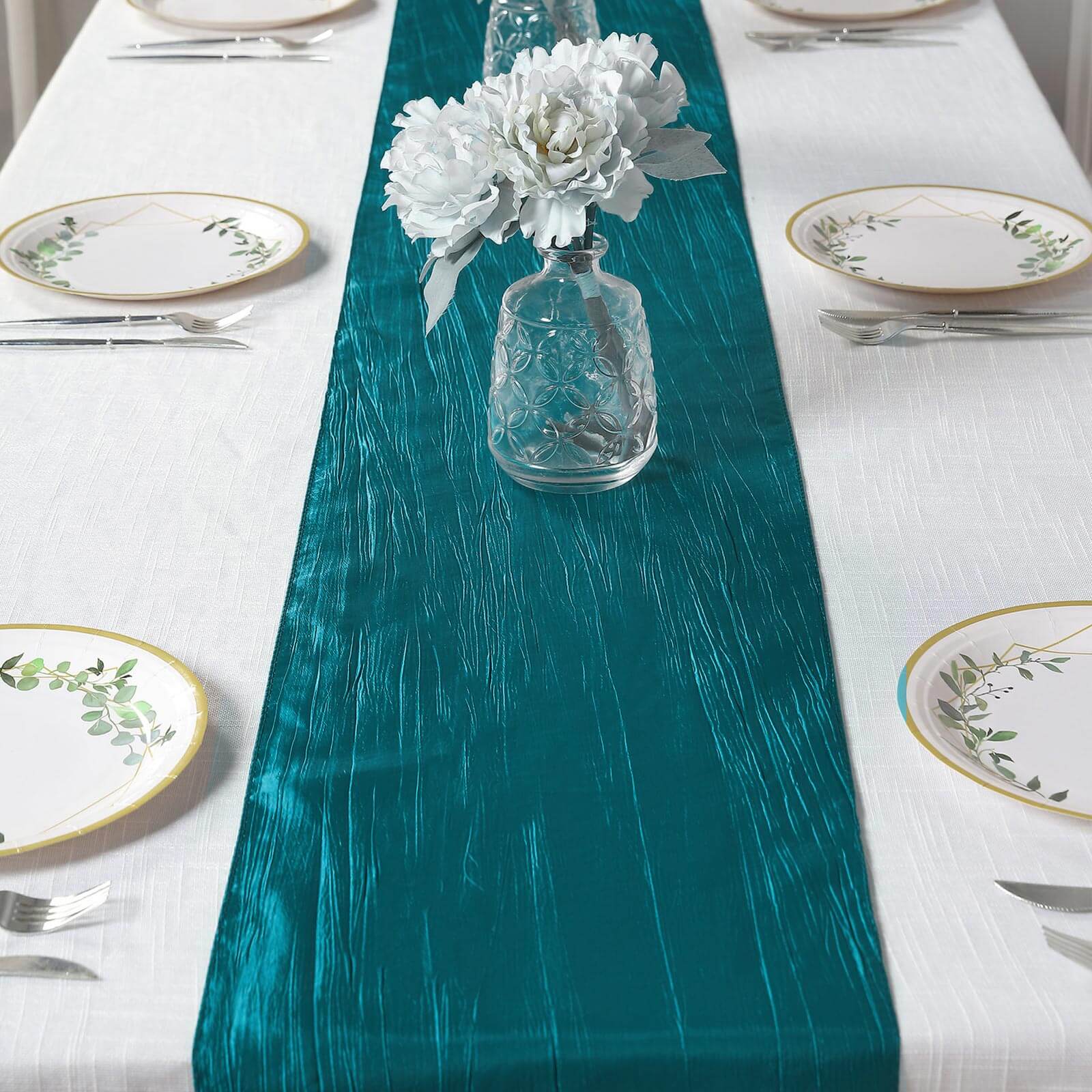 Taffeta 12"x108" Table Runner Teal - Accordion Crinkle Design Pro Linens