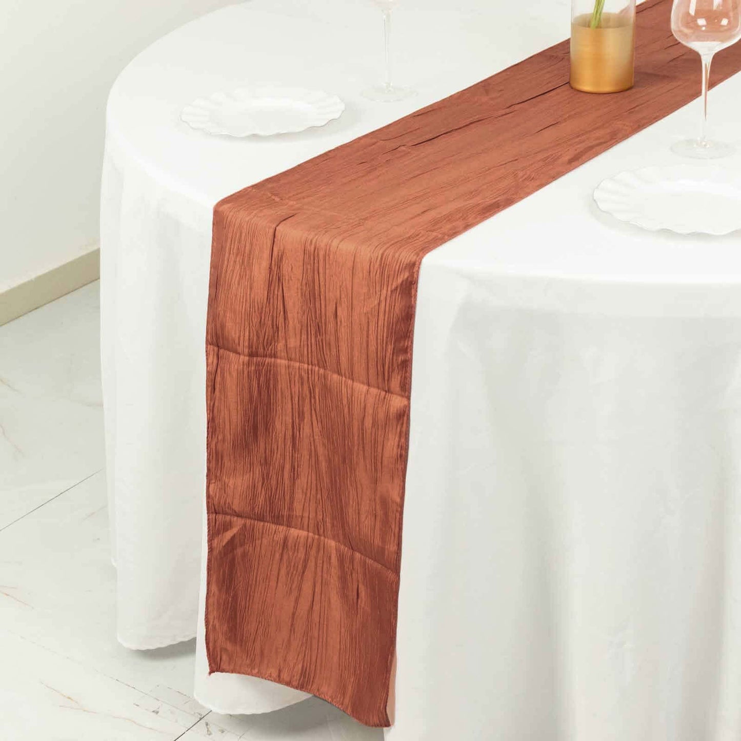 Taffeta 12"x108" Table Runner Terracotta (Rust) - Accordion Crinkle Design Pro Linens