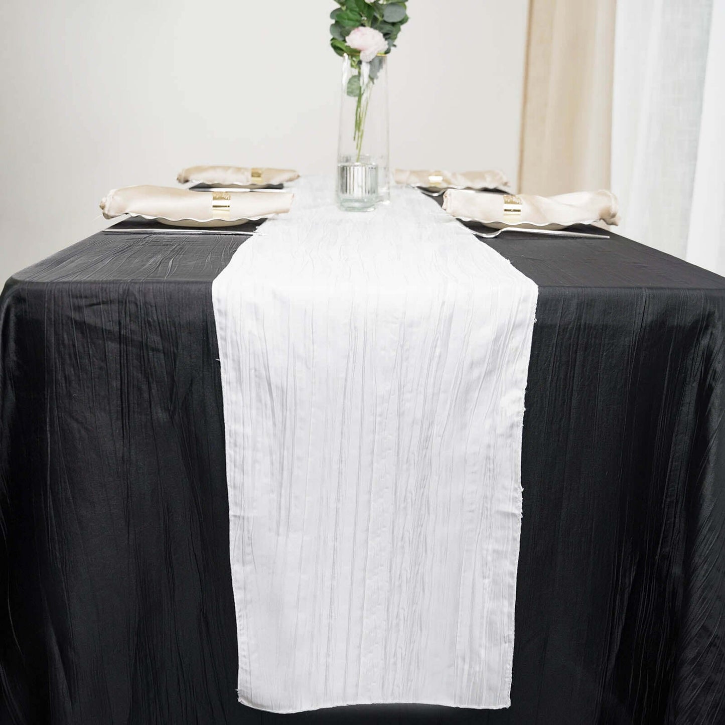 Taffeta 12"x108" Table Runner White - Accordion Crinkle Design for Modern Gatherings Pro Linens