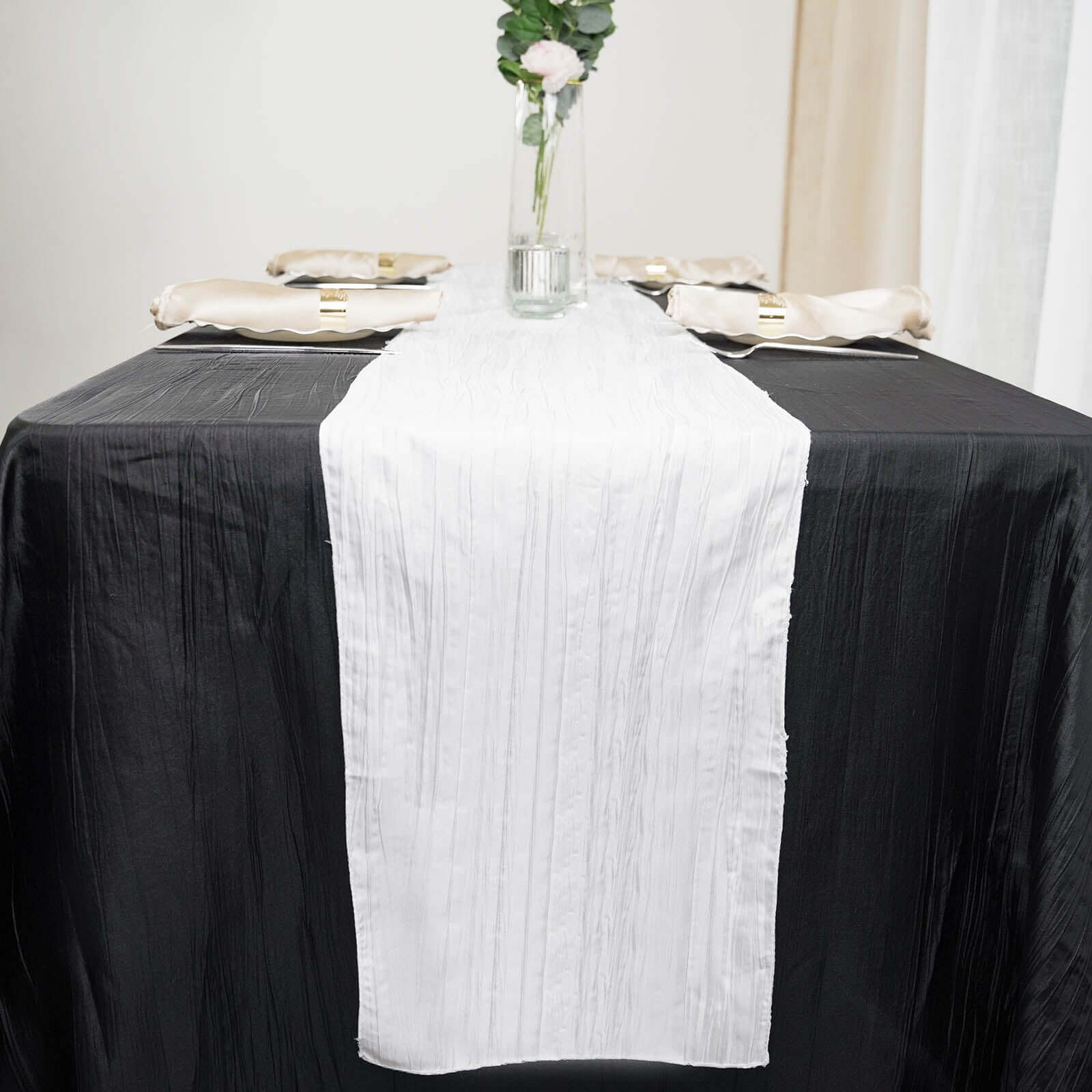 Taffeta 12"x108" Table Runner White - Accordion Crinkle Design for Modern Gatherings Pro Linens