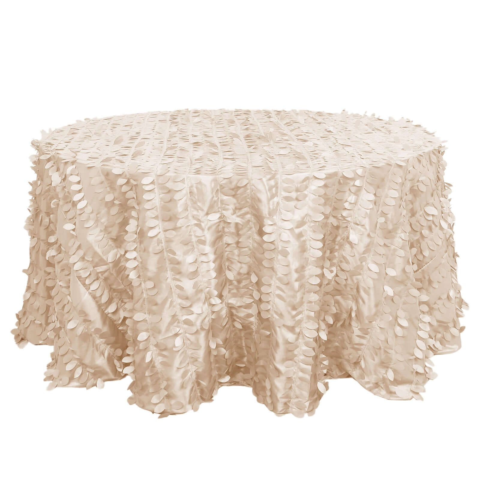 Taffeta 132" Round Tablecloth Beige 3D | 3D Leaf Petal Design Seamless Table Cover Pro Linens