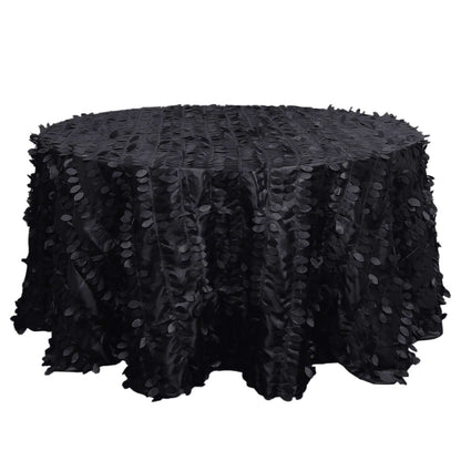 Taffeta 132" Round Tablecloth Black 3D | 3D Leaf Petal Design Seamless Table Cover Pro Linens