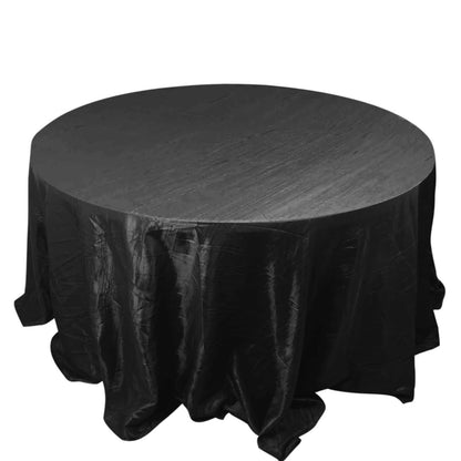 Taffeta 132" Round Tablecloth Black - Seamless Accordion Crinkle Design for Exquisite Occasions Pro Linens