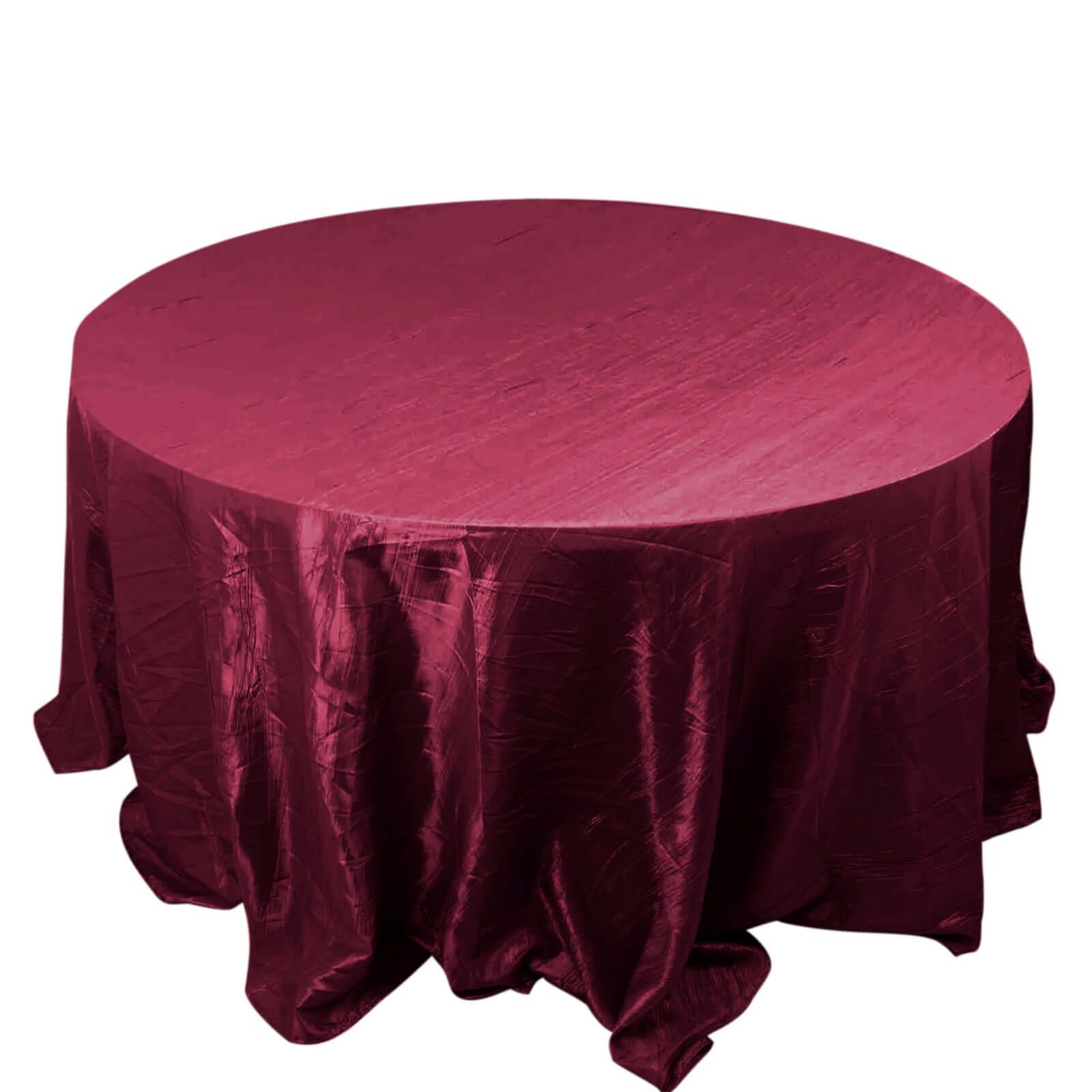 Taffeta 132" Round Tablecloth Burgundy - Seamless Accordion Crinkle Table Cover Pro Linens