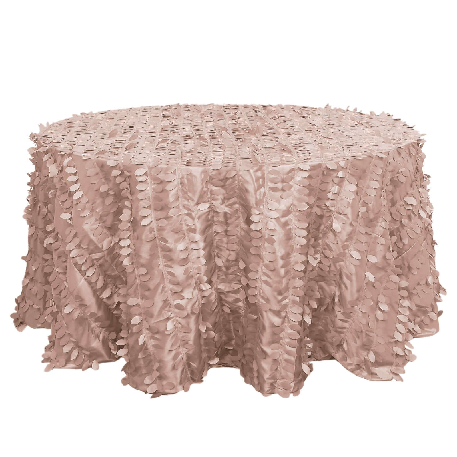 Taffeta 132" Round Tablecloth Dusty Rose | 3D Leaf Petal Design Seamless Table Cover Pro Linens