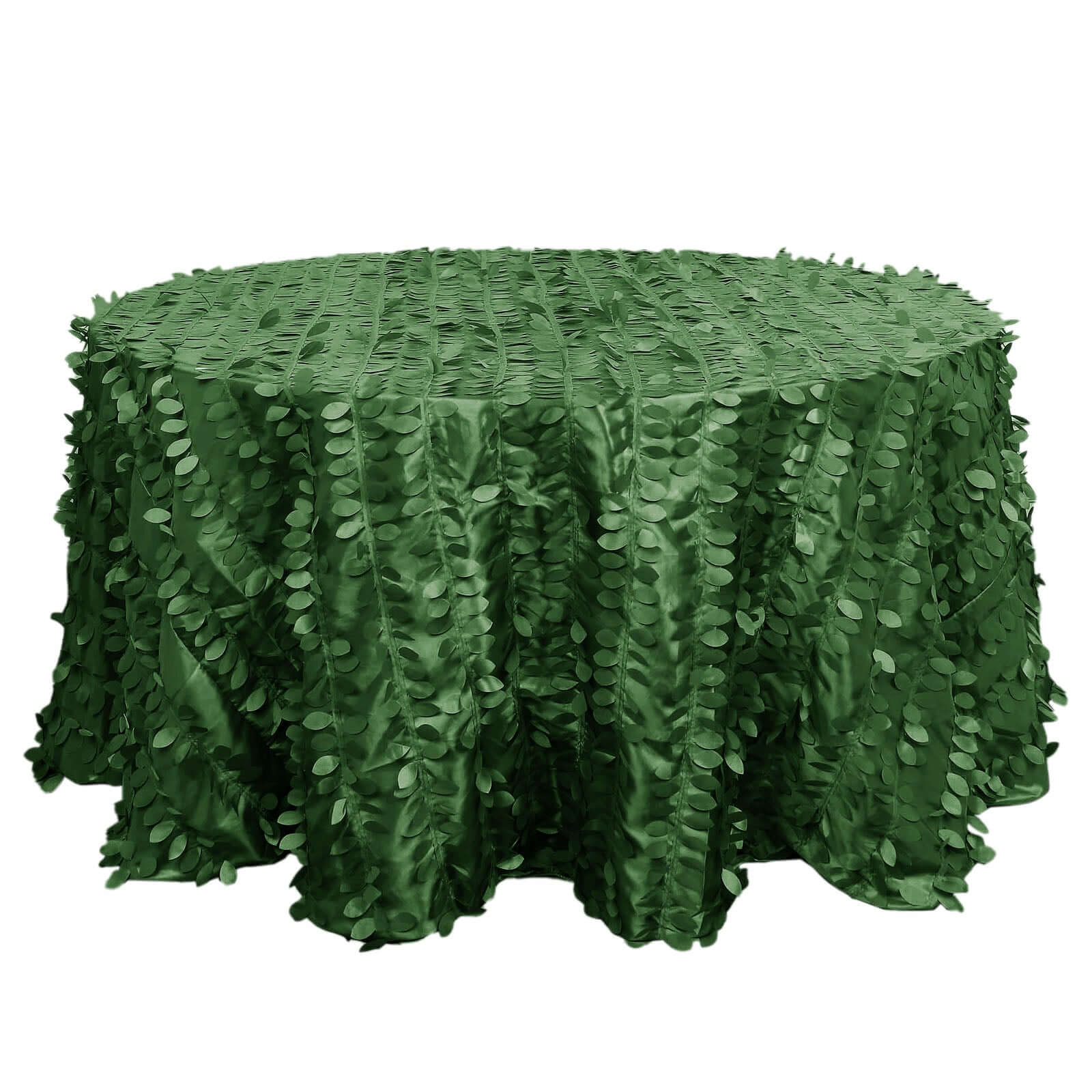 Taffeta 132" Round Tablecloth Green Leaf | 3D Leaf Petal Design Seamless Table Cover Pro Linens