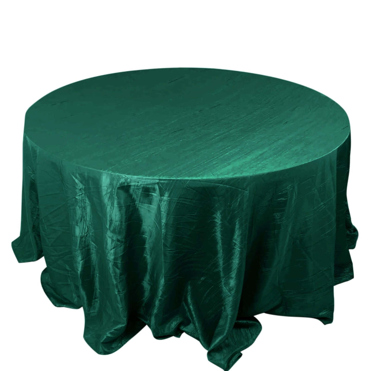 Taffeta 132" Round Tablecloth Hunter Emerald Green - Seamless Accordion Crinkle Table Cover Pro Linens