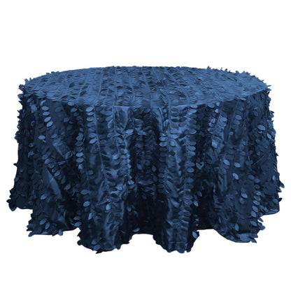 Taffeta 132" Round Tablecloth Navy Blue | 3D Leaf Petal Design Seamless Table Cover Pro Linens