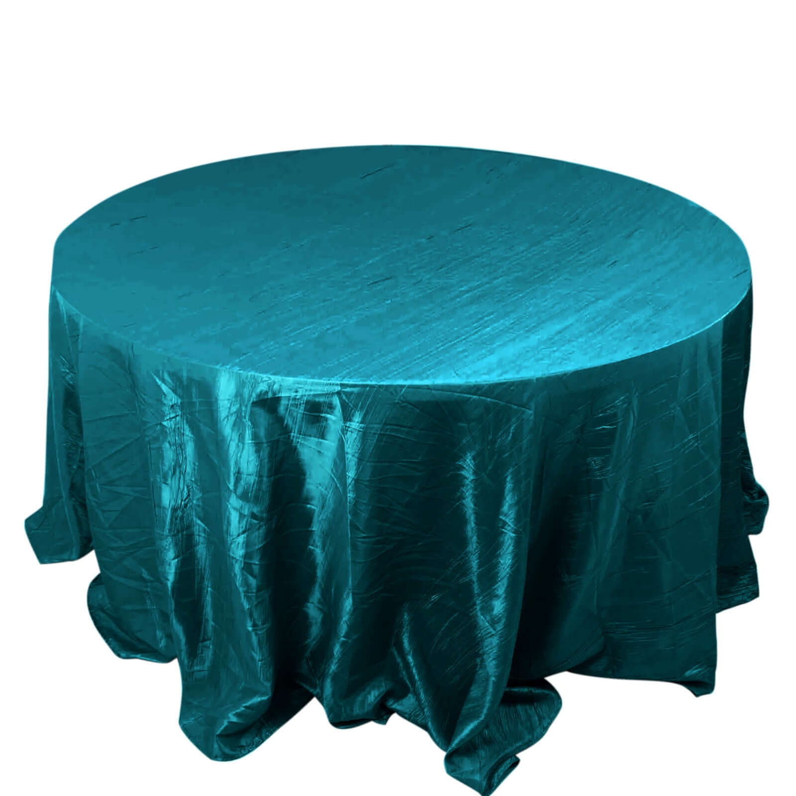 Taffeta 132" Round Tablecloth Peacock Teal - Seamless Accordion Crinkle Table Cover Pro Linens