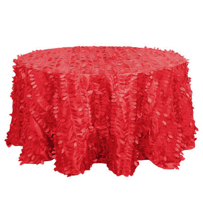 Taffeta 132" Round Tablecloth Red Leaf | 3D Leaf Petal Design Seamless Table Cover Pro Linens