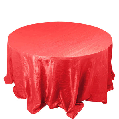 Taffeta 132" Round Tablecloth Red - Seamless Accordion Crinkle Table Cover Pro Linens