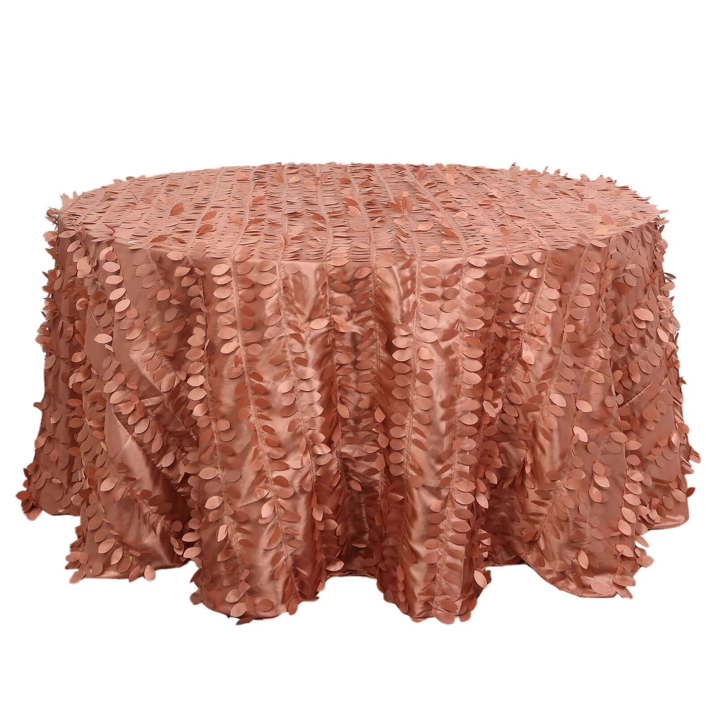 Taffeta 132" Round Tablecloth Terracotta (Rust) Leaf | 3D Leaf Petal Design Seamless Table Cover Pro Linens