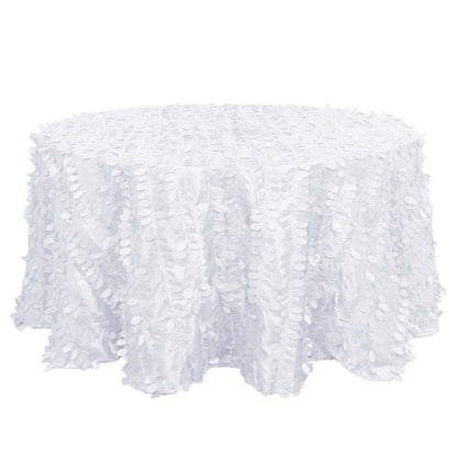 Taffeta 132" Round Tablecloth White 3D Leaf Petal Design Seamless Table Cover for Chic Wedding & Event Decor Pro Linens