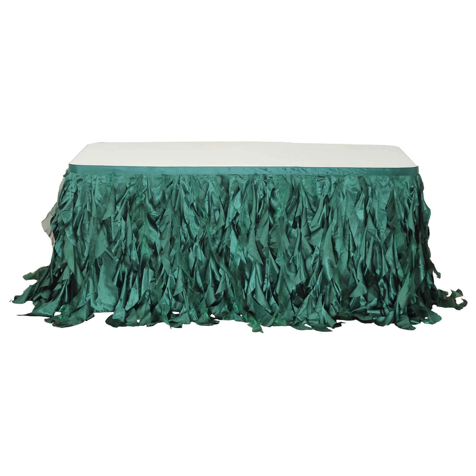 Taffeta 14ft Table Skirt Hunter Emerald Green - Cascading Curly Willow Style Table Cover Pro Linens